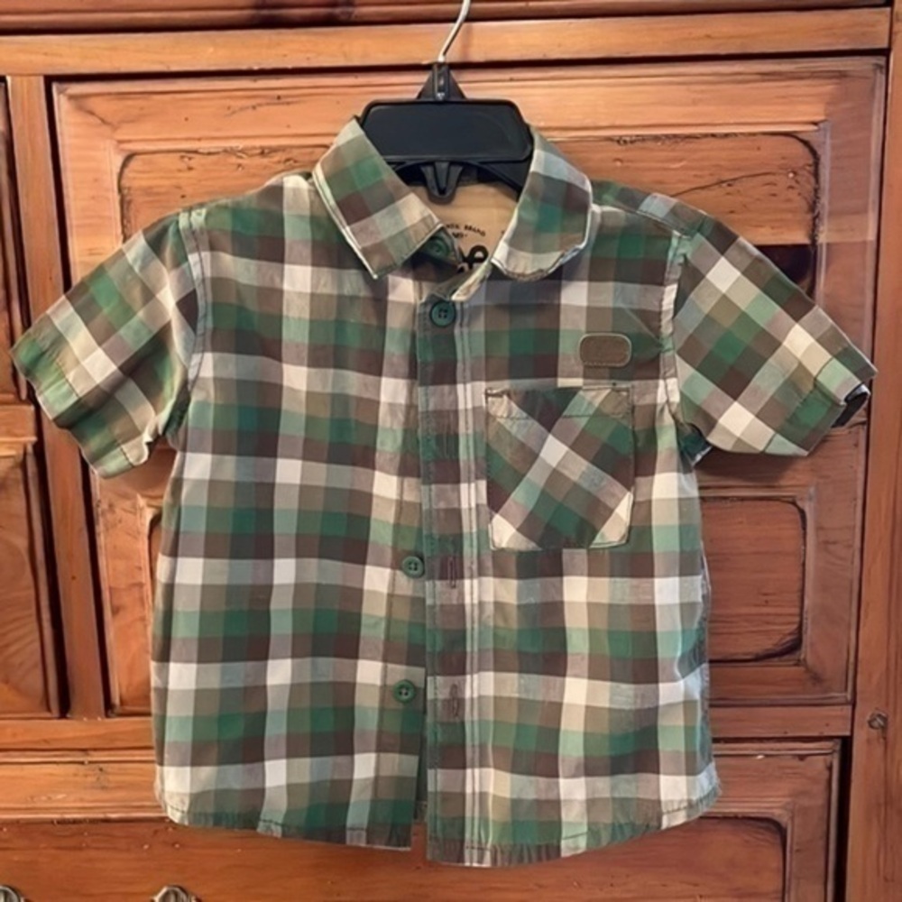 Lee Boy’s green and brown plaid shirt size 12 months EUC